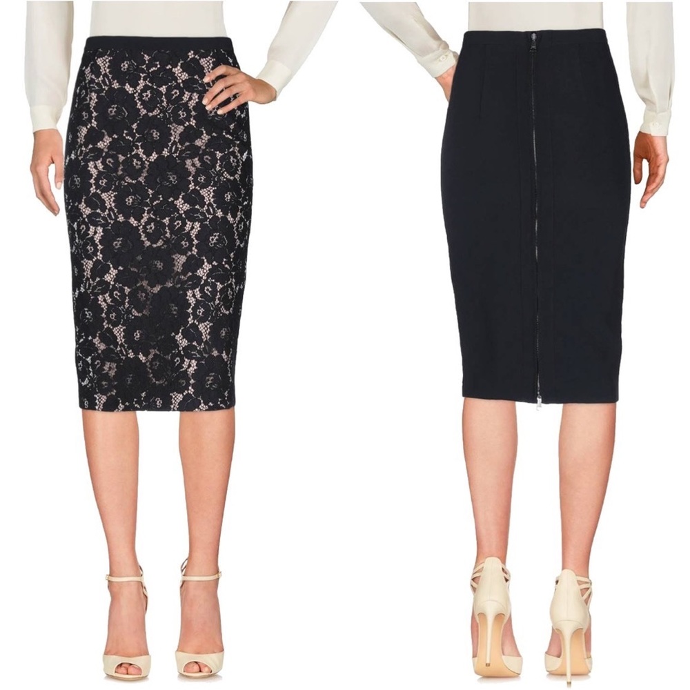 No. 21 Black Lace Pencil Skirt with Nude Underlay